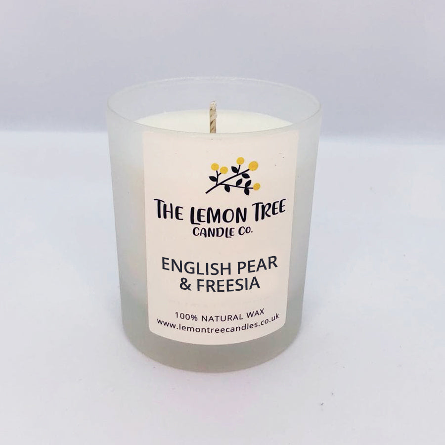 English Pear & Freesia frosted glass candle