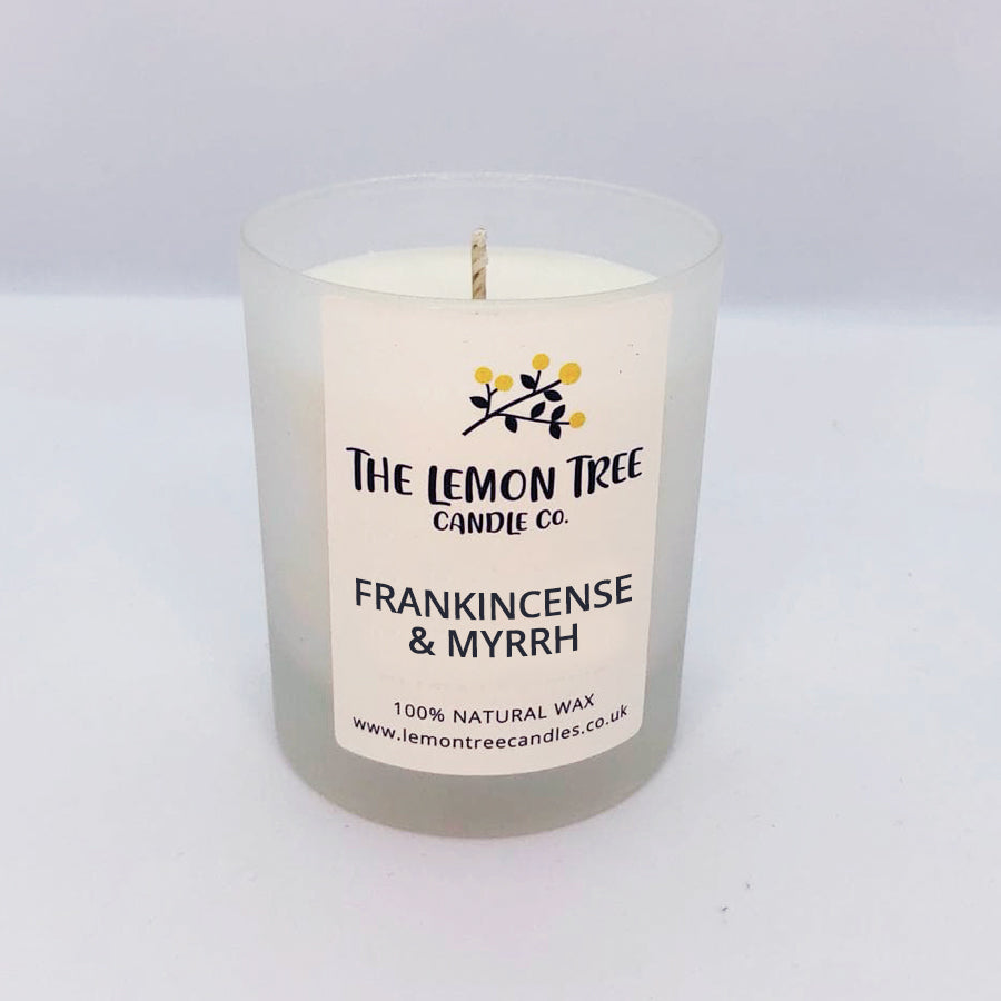 Frankincense and Myrrh frosted glass Candle