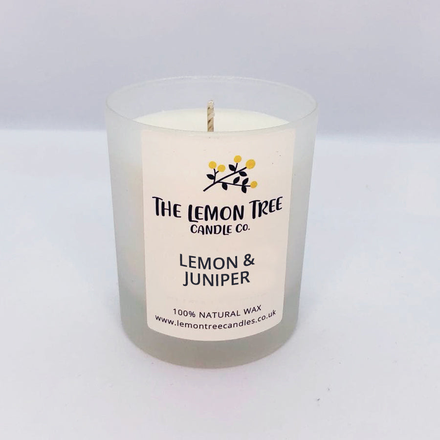Lemon and Juniper frosted glass Candle