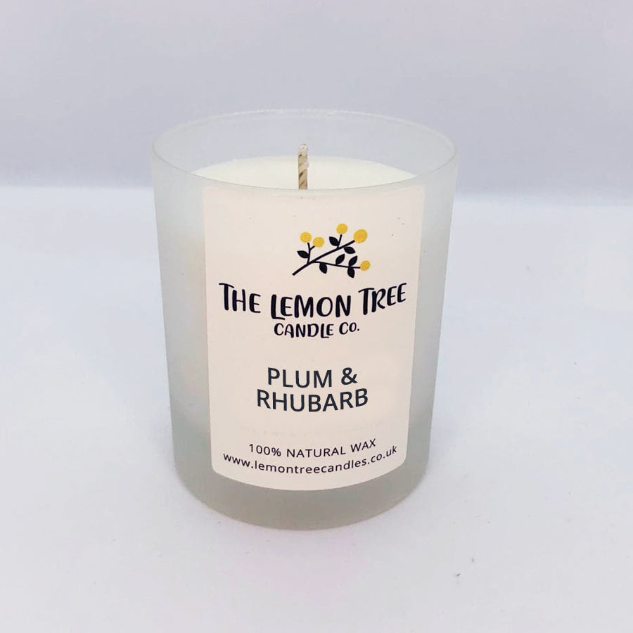 Plum & Rhubarb frosted glass candle